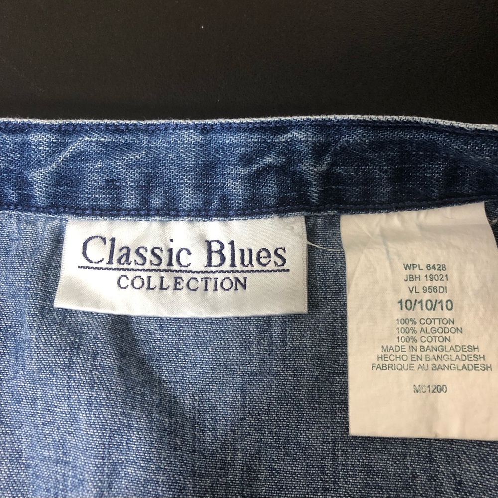 Jean Skirt Vintage Classic Blues Maxi 10 Blue Stamped Floral Side Slits Zipper - Picture 2 of 6